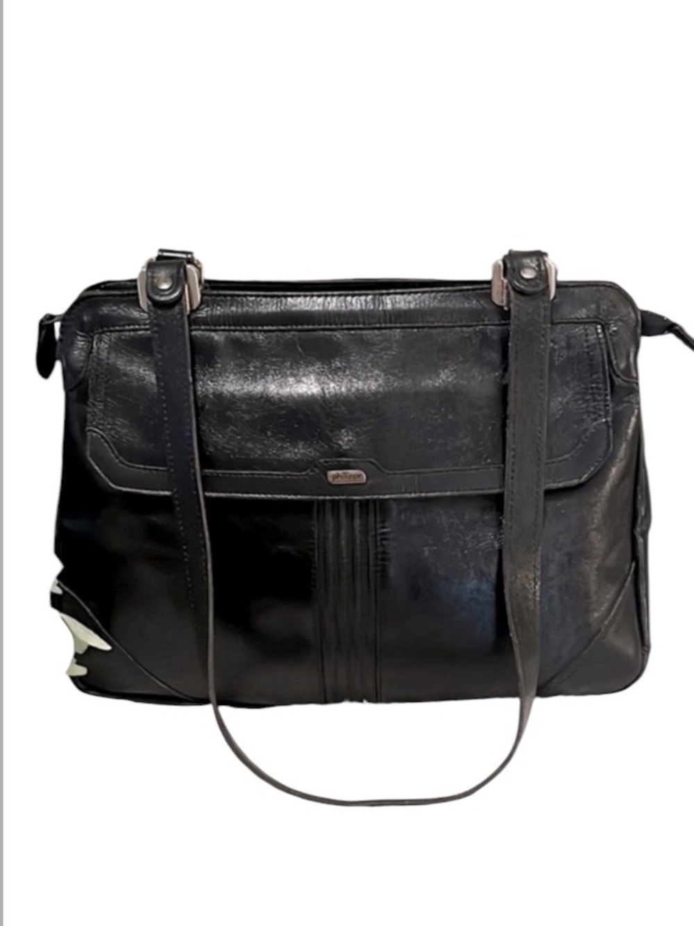 Vintage Phillippe Women’s Black Leather Two Handle Shoulder Bag Purse